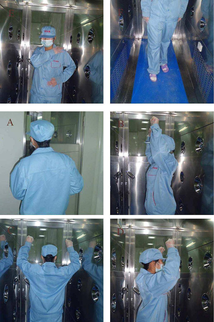 操作人員進入風淋室前，應穿戴好個人防護用品，如無菌服、帽子、口罩、手套等。